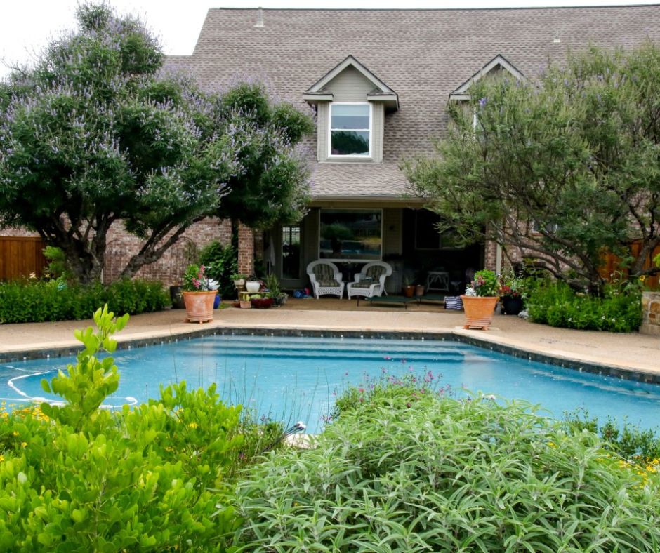 Photo of Century Oak Garden backyard pool area.