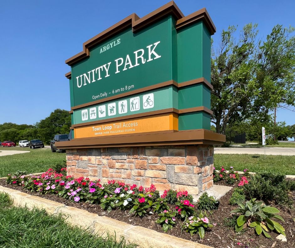 Photo of Argyle Unity Park entrance sign.
